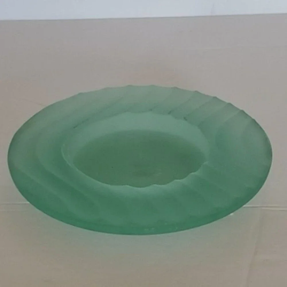 2 Dansk Art Glass Frosted Green Candle Holders Pair 6” | Scandinavian Modern